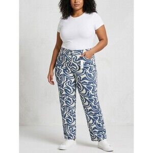 Rue+ Retro Swirl Plus-Size Skate Jeans - Blue and Off-White 1X